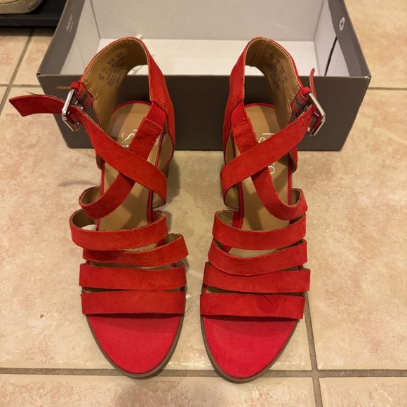 Franco Sarto Strappy Red Heels - Picture 2 of 7
